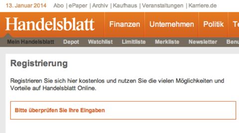 Handelsblatt-Eingaben überprüfen
